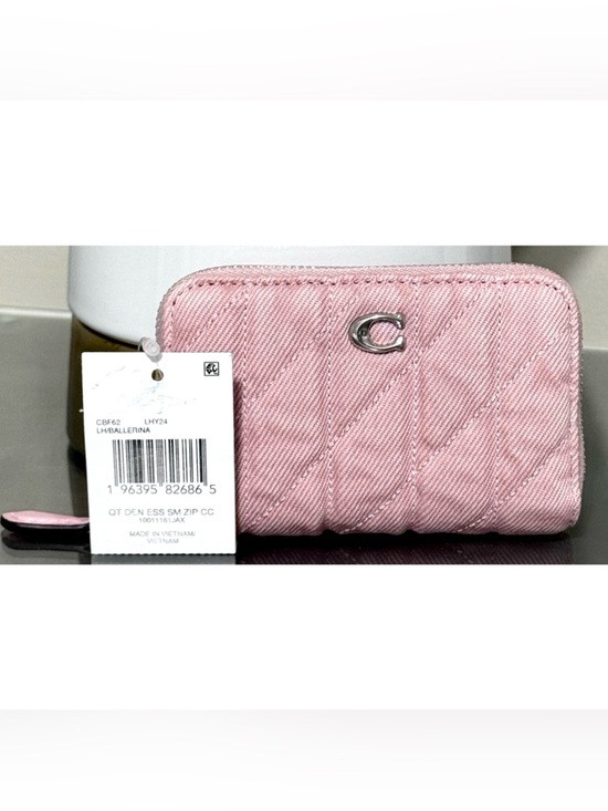 Coach Handbags - COACH Essential Small Zip Around Card Case in Quilted Dyed BALLERINA PINK Denim